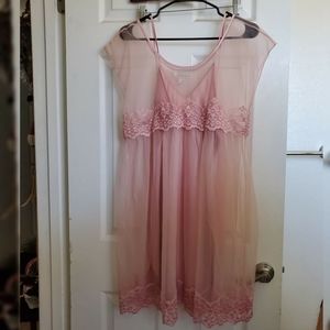 VTG Alexandra Nicole pink mesh baby doll slip set